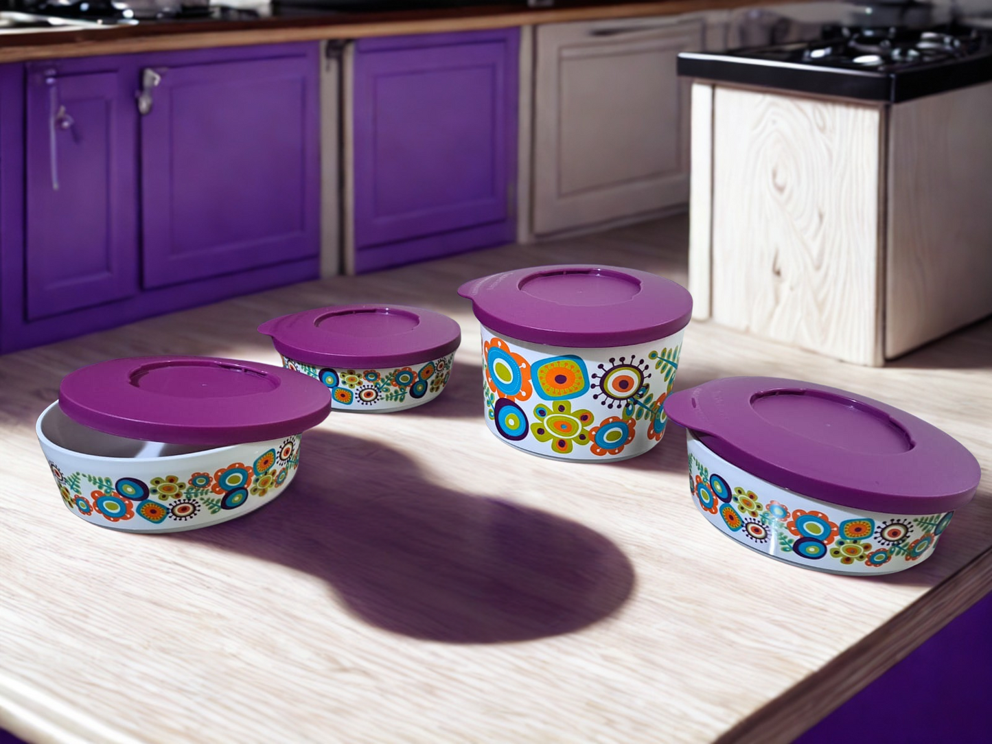 Juego de Tazones Ilumina Diseño Flores Tupperware